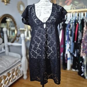 Vintage Laundry By Shelli Segal Whimsigoth Goth Black Lace Swimwear Large